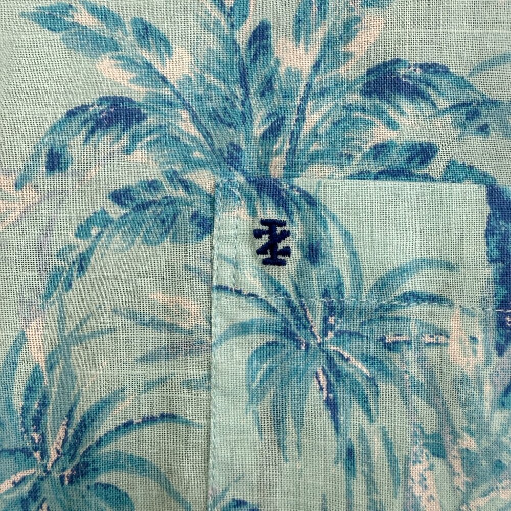 IZOD Saltwater Hawaiian Shirt Men's XXL Short Sleeve 100% Cotton, Blue Palm Tree - Picture 6 of 11